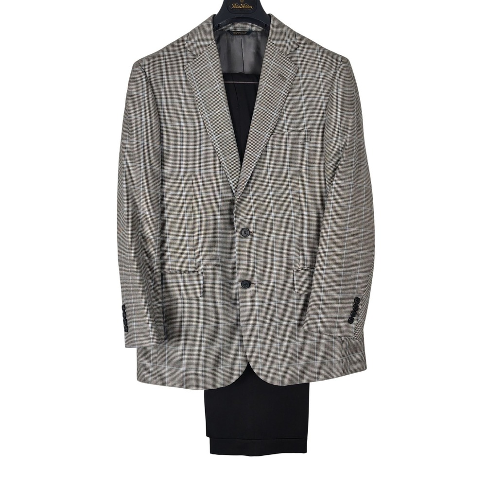 Brooks Brothers Madison Suit 40R 35 Lanificio di Pray Wool Silk Houndstooth Grey